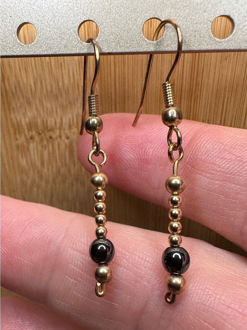 Garnet Accent Beaded Gold Filled Dangle Earrings